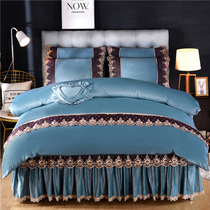 European crystal velvet four-piece set bed skirt thickened skirt bedspread Princess wind coral velvet warm flannel winter