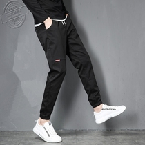 Tide brand Yu Wenle spring and autumn drawstring pants slim-fit small feet tooling casual sports pants plus velvet new men