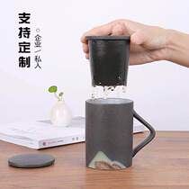 Ceramic tea cup with lid filter tea cup glaze painting color mug tea water separation Cup meeting Office water Cup