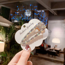 Rhinestone duckbill clip Pearl hairpin female Korean hairpin bangs clip headdress edge clip girl clip