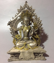 Old Collection of Folk Collection old pure copper pure hand-made gilt gilt silver with exquisite backlight Manjusri Bodhisattva