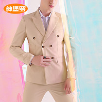 Performance suit suit men champagne double row stainless film room photosinger hosts dress and hands Korean suit