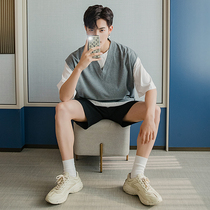 Sicilian mens summer thin knitted waistless sleeveless T-shirt loose mens external V-neck vest mens trend