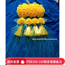 Hawaiian hula set 40cm double blue skirt yellow falling yellow yellow tie neck vest corset