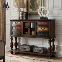 American-style solid wood painted sideboard European-style retro porch locker living room carved cupboard double door multi-drawer cabinet