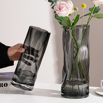 Nordic minimalist light and luxurious pleated vase swing pieces glass transparent water raised flowers lilies rose living-room flower arrangement decorations