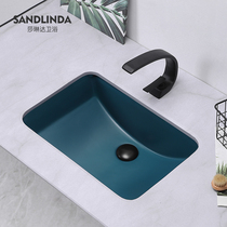 Matte peacock blue light luxury toilet ceramic under-stage wash basin embedded under-table basin wash basin