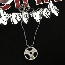 Trendy fashion fitness dumbbell barbell piece necklace mens titanium steel pendant personality hip-hop engraved letter jewelry