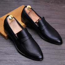 European station mens shoes leather shoes breathable feet Korean version of male lazy man a pedal leisure British pointed wedding groom shoes