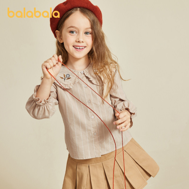 Bala Bala Childrens clothing girls shirts spring baby tops Childrens shirts literary style Korean large lapel foreign air