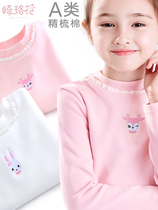 Girls base shirt children cotton autumn winter half high collar plus velvet long sleeve shirt baby Spring and Autumn white foreign air T-shirt