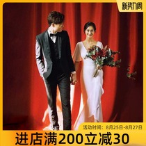 Sexy v-neck satin light wedding dress 2020 new bridal travel door gauze white waist fishtail dress long skirt