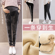 Maternity pants Winter velvet thickened outer wear trousers Double-sided velvet warm pants Winter lambskin casual pants Autumn and winter