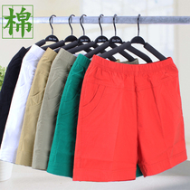 Middle-aged ladies shorts female summer outer wear mom summer cotton elastic waist high-waisted middle-aged and elderly loose wu fen ku