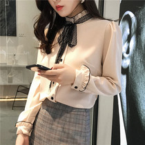 European station Ocnltiy autumn Chiffon shirt bow temperament top Womens base shirt long sleeve shirt women