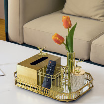 Light luxury creative tissue box household living room coffee table metal rectangular drawing box Nordic decorative tray storage box