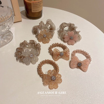 Inlaid diamond crystal love flower Eugen yarn large intestine hair ring French style retro field garden with high horse and tail hair rope hairdressage