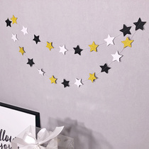 Five-pointed star flower pendant Birthday party decoration scene decoration Dress-up flag pendant Color paper flag