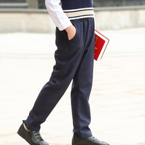 Navy blue school clothes pants cotton suit pants female boys elastic waist black British primary and secondary school students children straight tube