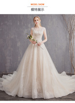 Law-style main wedding dress 2022 new brides small sub-shoulder high-grade texture light yarn Heavy work big trailing summer