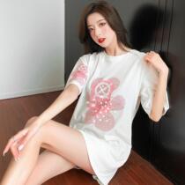 Summer net red Tongan Tide Cards White Short Sleeves Bronzing small Bear with long loose t-shirt female Eurostock Big version blouse