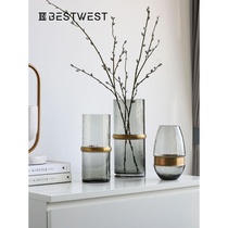 New light luxury glass vase transparent ornaments modern simple living room decorations North table flower vase