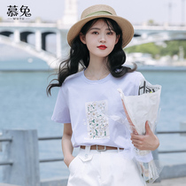 Mousins Sins Loose Pure Cotton Short Sleeve T-shirt Woman 2022 Summer new design Sensation Small Crowdflower Blouse Tide