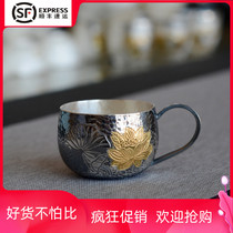 Sterling silver 999 gilt Lotus silver cup tea cup tea ceremony household tea cup kung fu tea cup