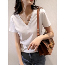 Sandro Svpr mercerized cotton short sleeve T-shirt female 2021 summer new Korean round neck Joker T-shirt jacket