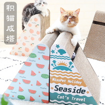 Accumbed cat into a tower cat scratch plate vertical cat claw column anti-cat scratch sofa grinding grip board corrugated paper cat toys cat supplies