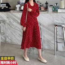 2021 Autumn Clothing New Autumn Winter Spicy Moms Pregnancy Woman Dress Fat Mm Shatter Snowspun Hymn Dress Overknee-long Dress Slimy Age Fashion