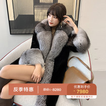 New imported velvet whole mink grass mink fur fox collar mink coat medium-long fur coat womens clothing