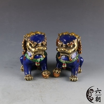 New antique bronze home office decoration ornaments crafts antique collection cloisonne lion pair