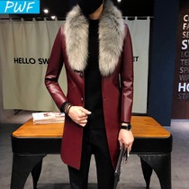 Fur collar leather men Korean version of the Tide brand long leather jacket men handsome windbreaker coat coat 2020 new trend