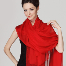  Big red scarf female spring and autumn silk scarf silk Chinese red shawl mulberry silk summer wild fashion tulle scarf