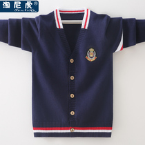 Boys cardigan coat middle-child foreign-made thin knitted spring and autumn childrens clothing Korean version of cotton sweater coat College