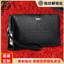 Clutch bag mens leather high-end luxury brand fingerprint unlock clutch bag 2021 new trendy clip bag business clutch bag