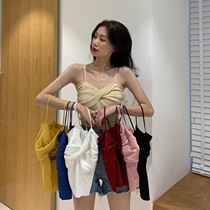 Small vest womens inner summer spring and summer new white halter knitted small suspender girl cross design sense of wear outside