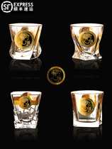Bohemian style lead-free crystal whiskey glass Gold portrait wine glass Foreign wine glass Multi-function glass Beer glass