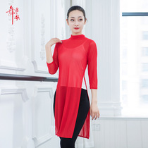 Classical dance body rhyme gauze clothing long elegant rhyme clothing Red half high collar elastic gauze slim 2020 New