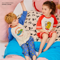 Small black Tootto spring summer boy Modale cotton pure cotton Home clothes children Newear pants pyjamas pyjamas long sleeves length pants suit