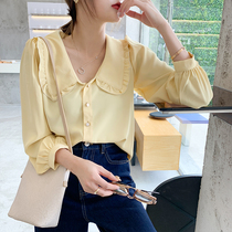 Doll collar shirt womens 2020 autumn new long-sleeved loose Korean version of the very fairy top lace large lapel shirt