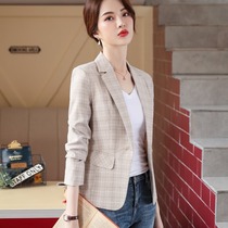 Casual small suit womens plaid Korean version of the short section of the net red new early spring slim long-sleeved wild career suit top