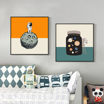Bedroom bedside decoration light and extravagant modern simple hanging painting boy girl room astronaut mural living room wall painting