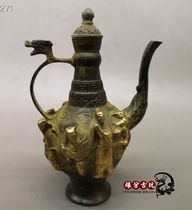Pure copper pot imitation old object gilded eight immortals kettle teapot wine pot antique antique antique collection antique bronze