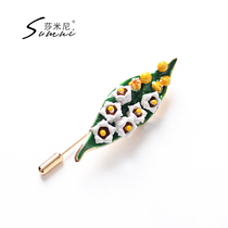 Temperament lady enamel drop glazed 18K bag gold brooch Leaf Ornament Fur Coat Jacket Skirt Chest Flower