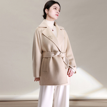 NZ Oat Color Pure Mountain Cashmere High Gram Heavy Short Water Corrugated Bifacial Coat Girl Little Guy 2021 New winter