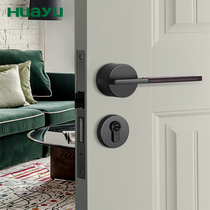 Painted universal bedroom door wooden door lock black modern simple leather door handle room silent door lock