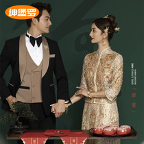 Exhibition western-style suit mens three sets of studio exterior view photography brigade Suits Bridegroom Wedding Gown