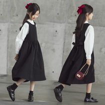 Girls foreign style dress campus college style spring children White shirt vest dress two-piece set